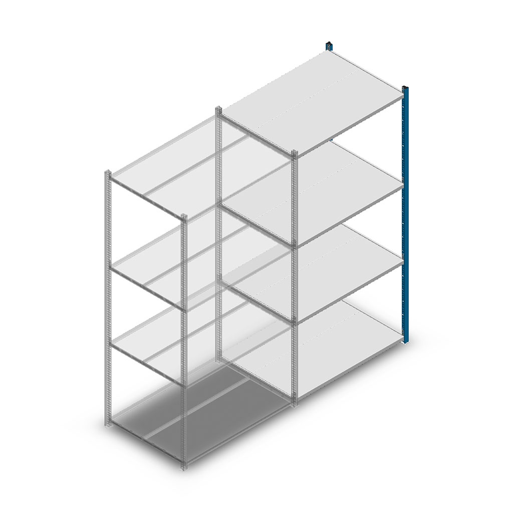 Legbordstelling Medium Duty 2000x1000x700, 4 niveaus metaal blauw, 180 kg aanbouwsectie