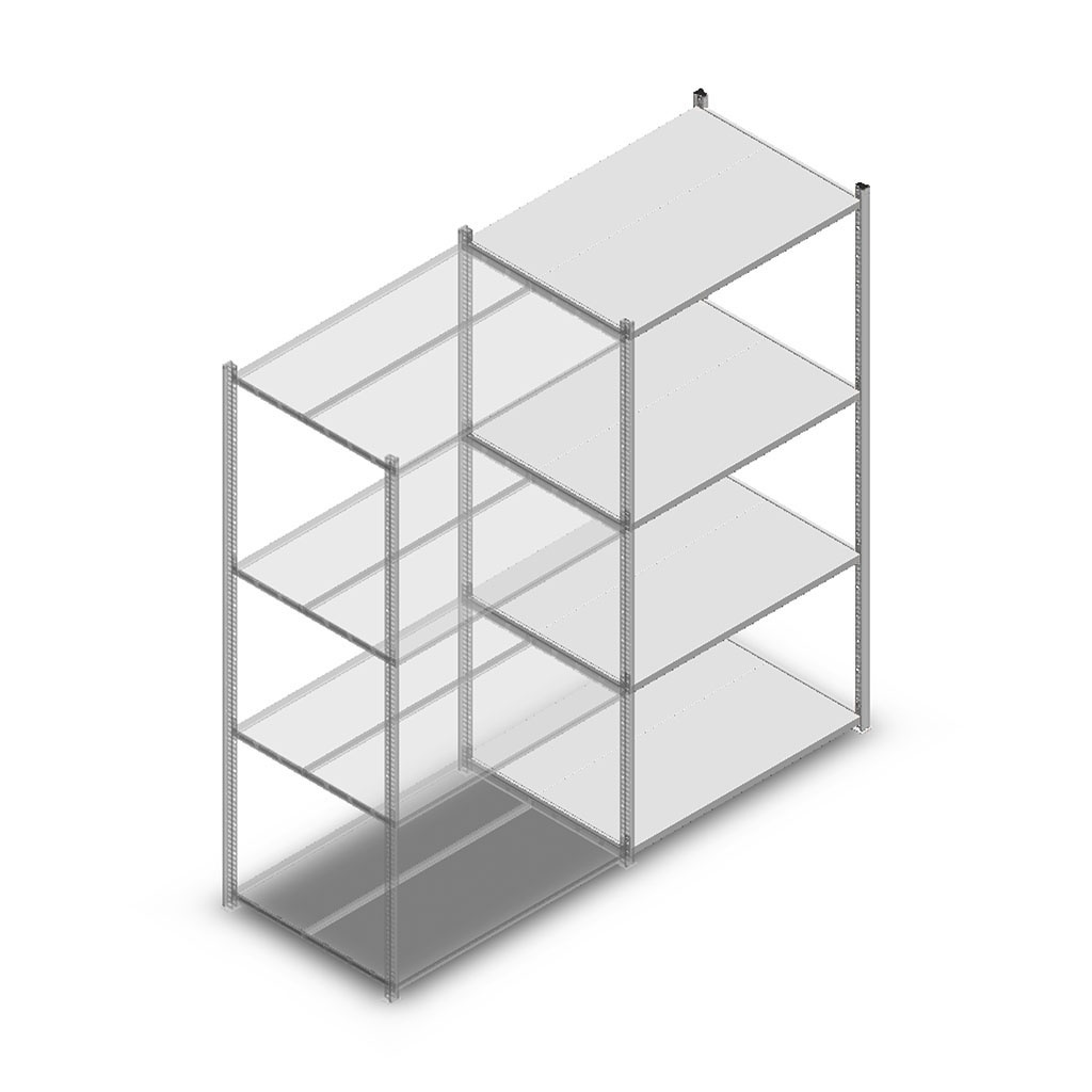 Legbordstelling Medium Duty 2000x1000x700, 4 niveaus metaal verzinkt, 180 kg aanbouwsectie