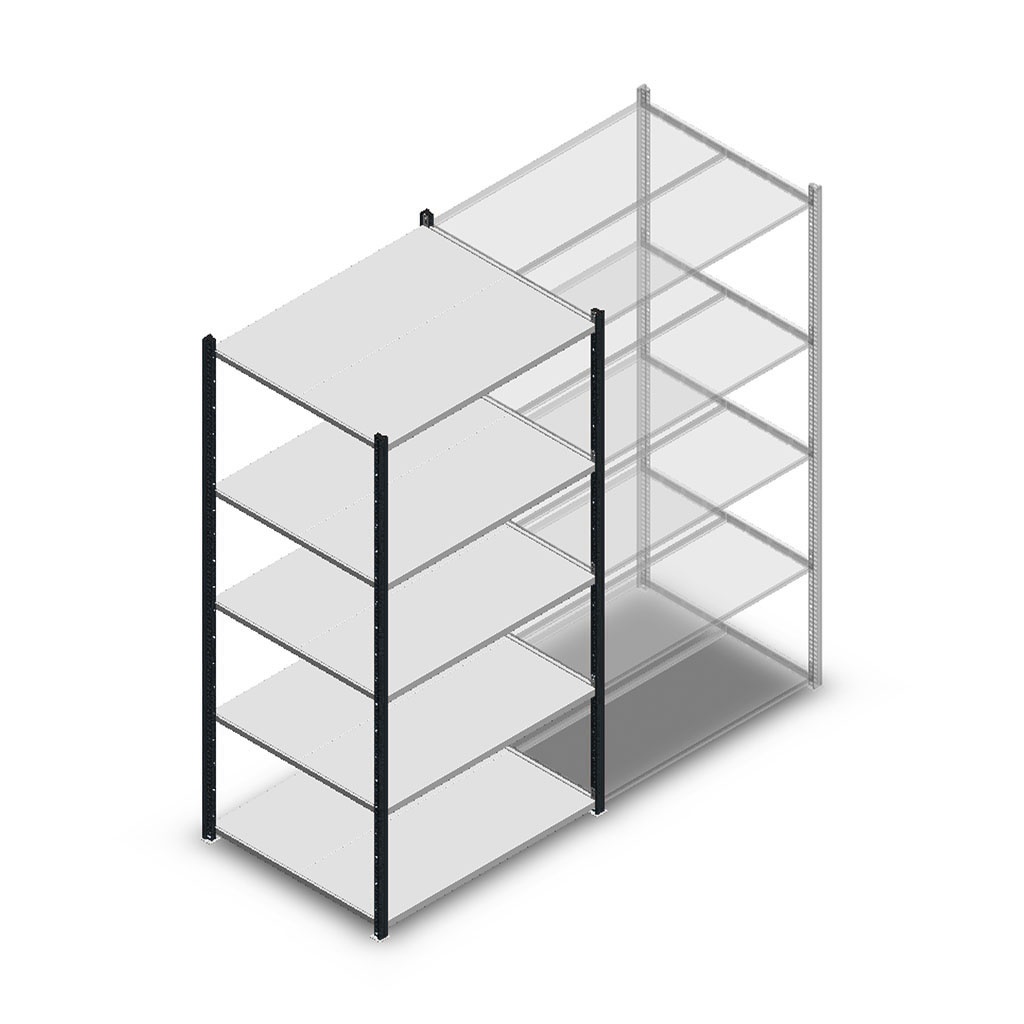 Legbordstelling Medium Duty 2000x1000x800, 5 niveaus metaal antraciet, 180 kg beginsectie