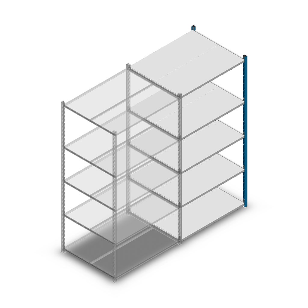 Legbordstelling Medium Duty 2000x1000x800, 5 niveaus metaal blauw, 180 kg aanbouwsectie