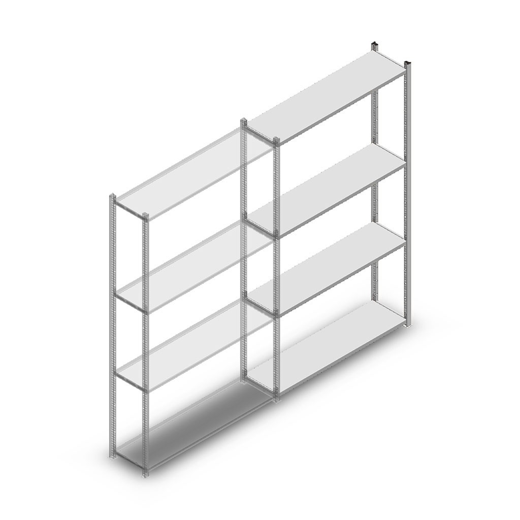 Legbordstelling Medium Duty 2000x1150x300 (hxbxd) 4 niveaus metaal verzinkt 70 kg aanbouwsectie
