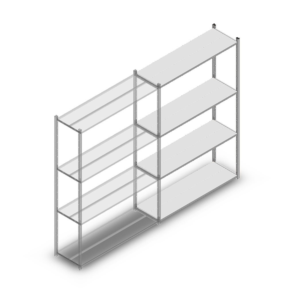 Legbordstelling Medium Duty 2000x1300x400 (hxbxd) 4 niveaus metaal verzinkt 140 kg aanbouwsectie