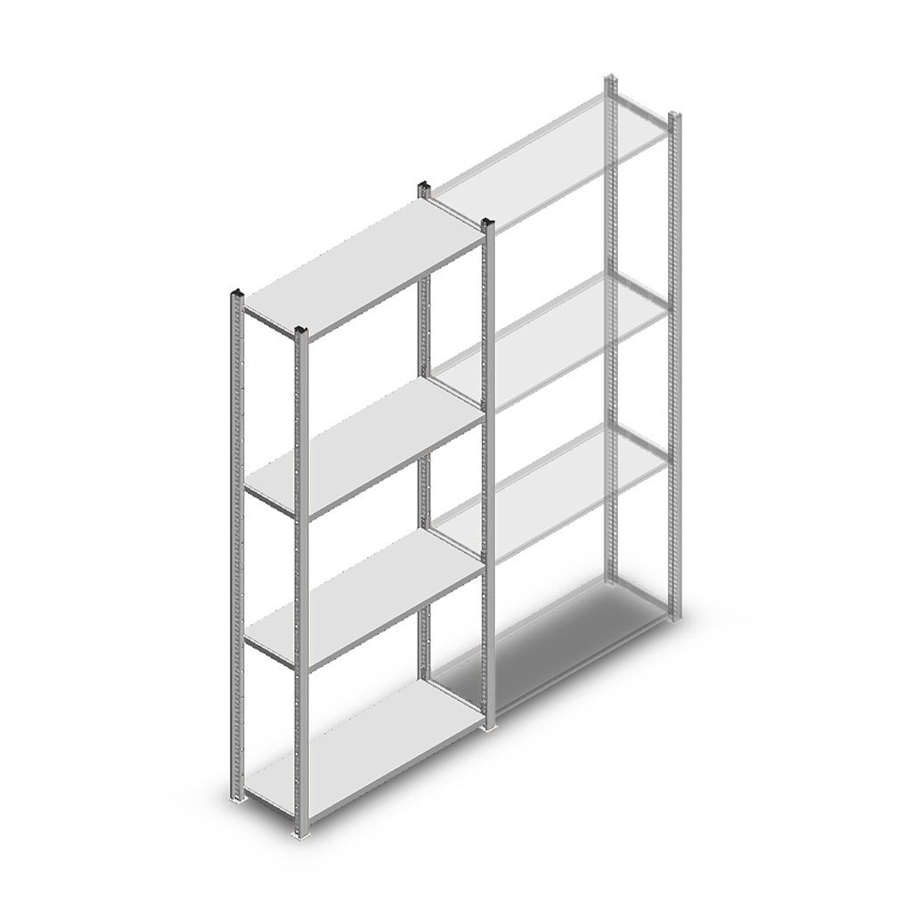Legbordstelling Medium Duty 2000x850x300 (hxbxd) 4 niveaus metaal verzinkt 100 kg beginsectie