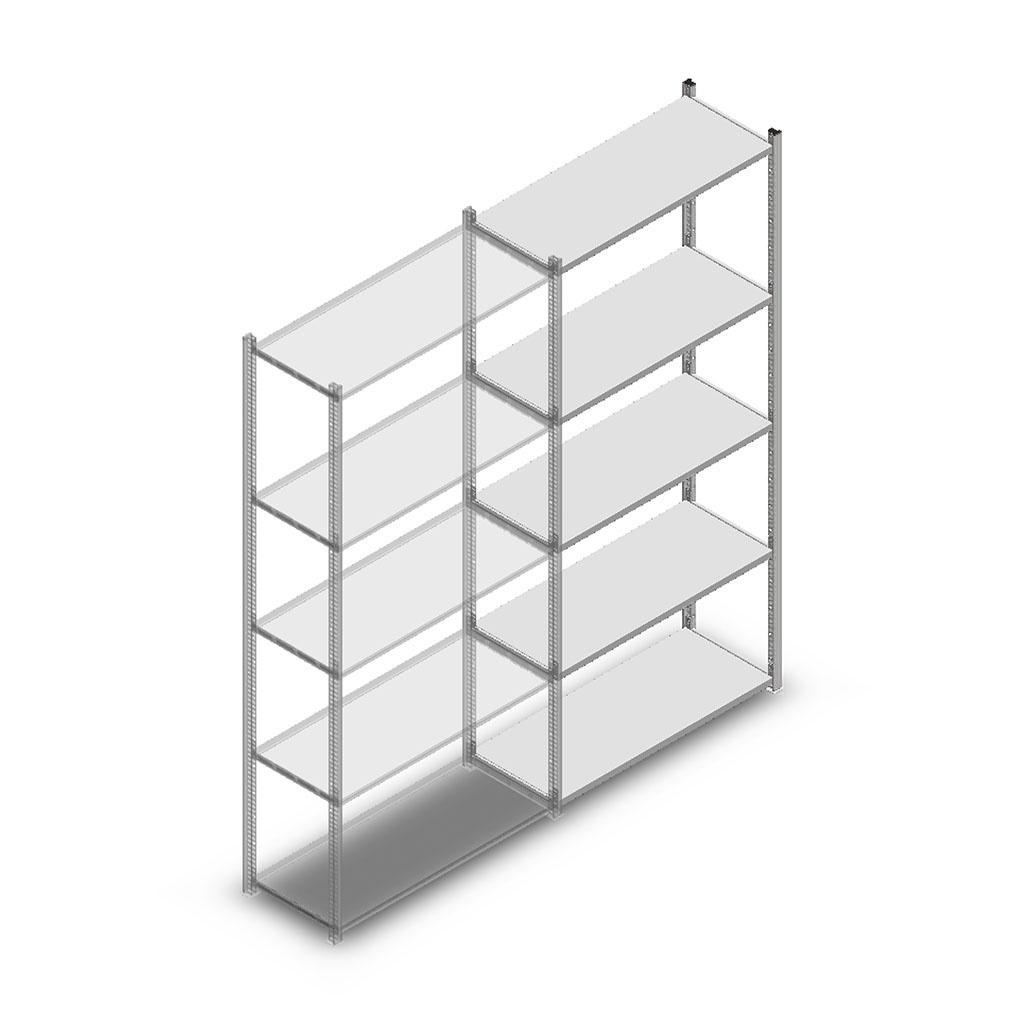 Legbordstelling Medium Duty 2200x1000x400, 5 niveaus metaal verzinkt, 90 kg aanbouwsectie
