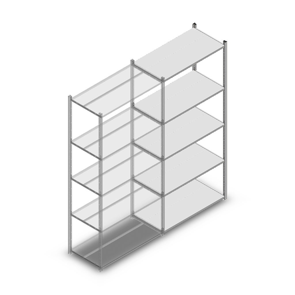 Legbordstelling Medium Duty 2200x1000x500, 5 niveaus metaal verzinkt, 75 kg aanbouwsectie