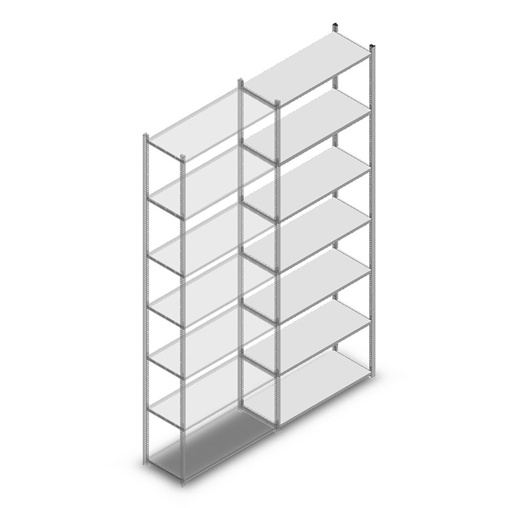 Legbordstelling Medium Duty 3000x1000x400, 7 niveaus metaal verzinkt, 90 kg aanbouwsectie