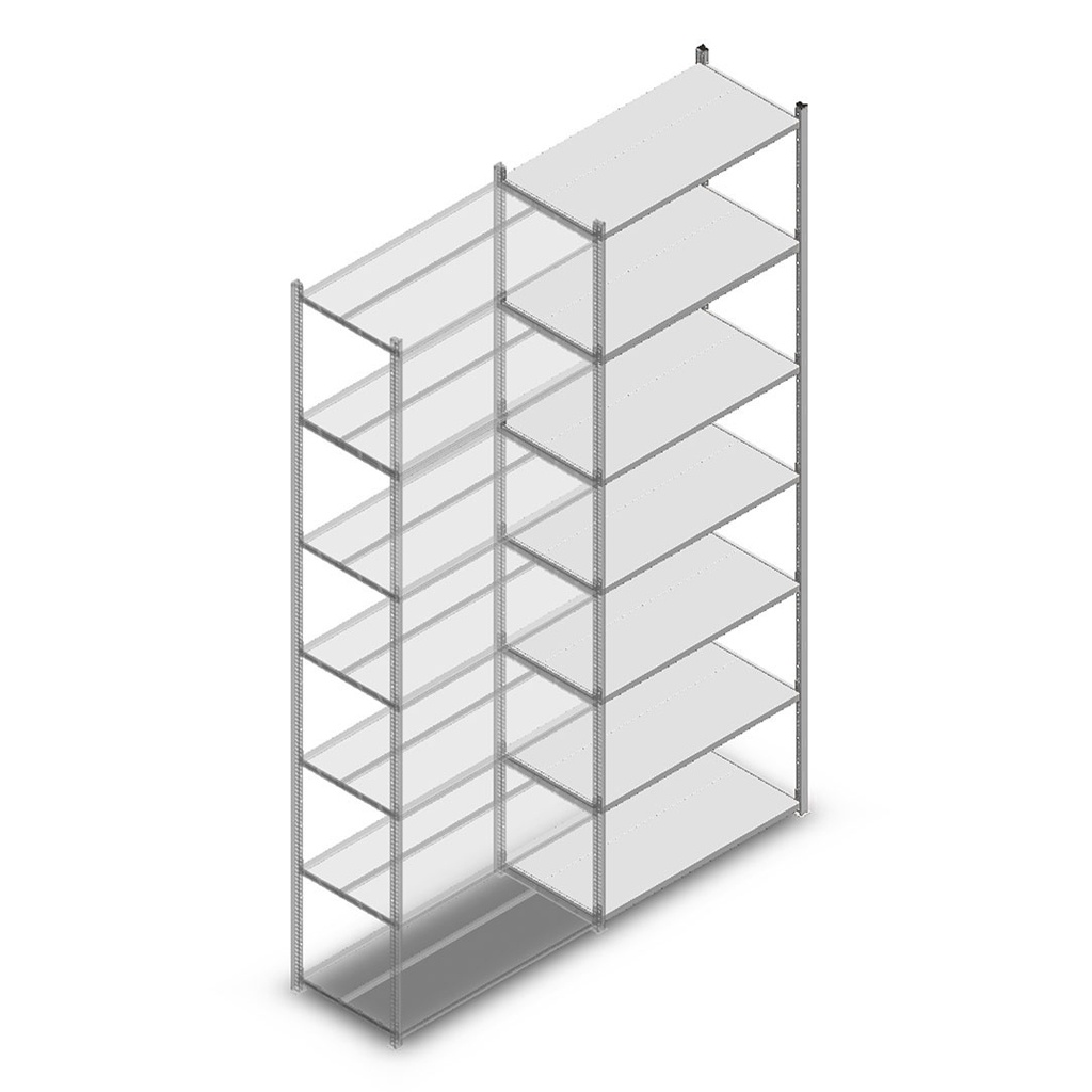 Legbordstelling Medium Duty 3000x1000x500, 7 niveaus metaal verzinkt, 75 kg aanbouwsectie