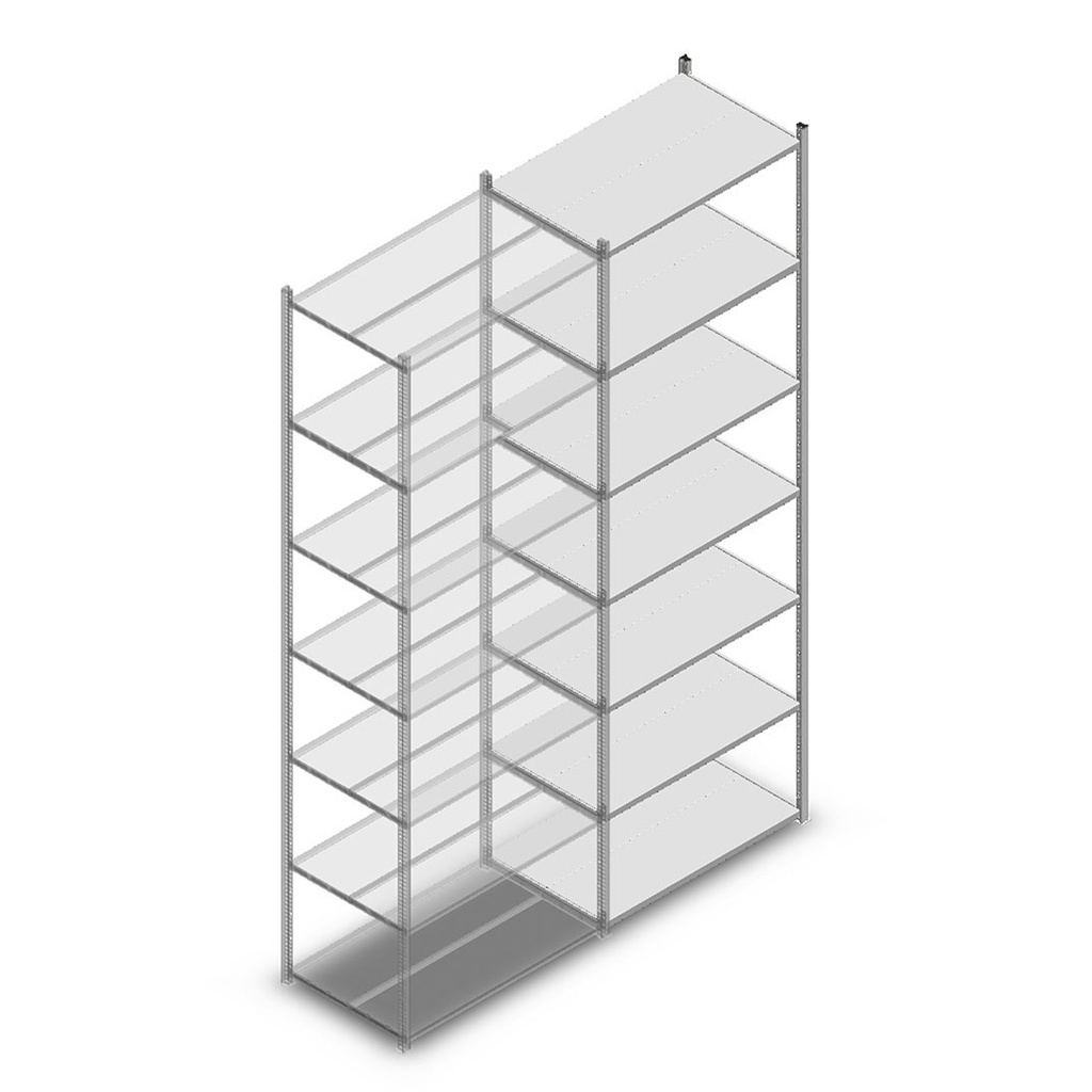 Legbordstelling Medium Duty 3000x1000x600, 7 niveaus metaal verzinkt, 180 kg aanbouwsectie
