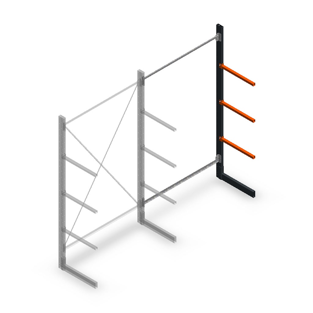 Lichte draagarmstelling enkelzijdig 2500x1500x600 aanbouwsectie