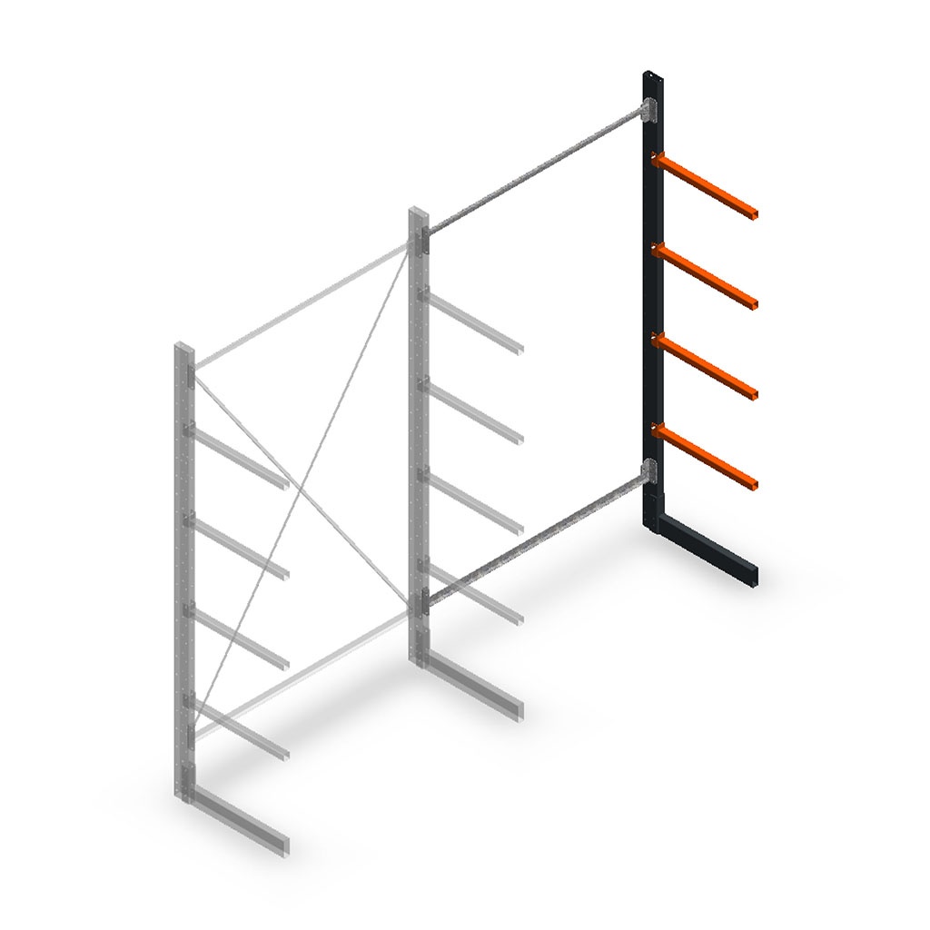 Lichte draagarmstelling enkelzijdig 2500x1500x600 aanbouwsectie