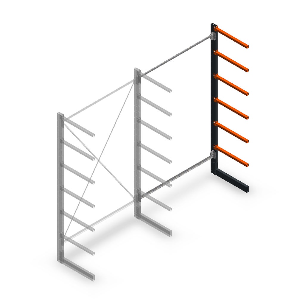 Lichte draagarmstelling enkelzijdig 2500x1500x600 aanbouwsectie