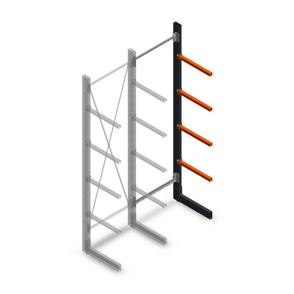 Lichte draagarmstelling enkelzijdig 2500x750x500 aanbouwsectie