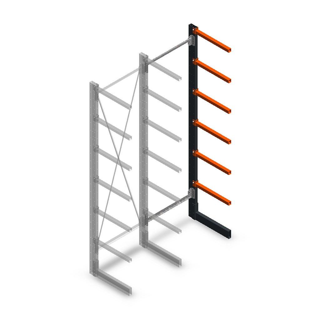 Lichte draagarmstelling enkelzijdig 2500x750x500 aanbouwsectie