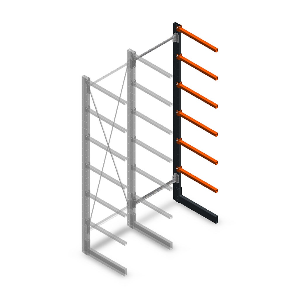 Lichte draagarmstelling enkelzijdig 2500x750x600 aanbouwsectie
