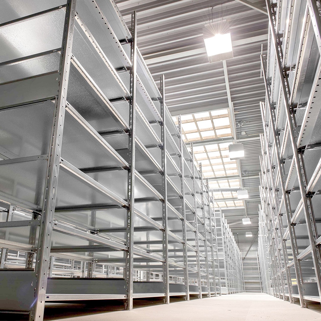 Voordeelrij Legbordstelling Heavy Duty 2500x7000x600, 6 niveaus metaal verzinkt 150 kg