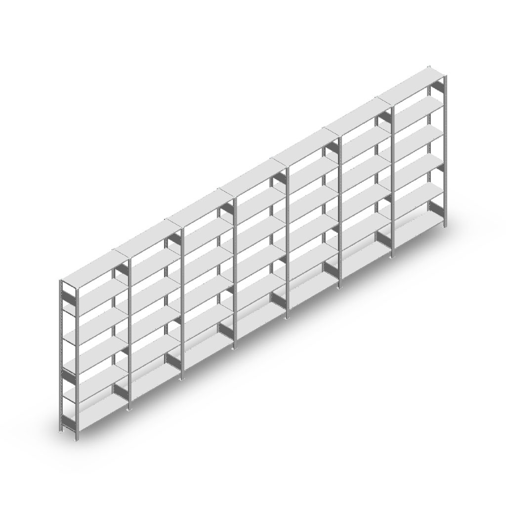 Voordeelrij Legbordstelling Heavy Duty 2500x7000x300, 6 niveaus metaal verzinkt 150 kg