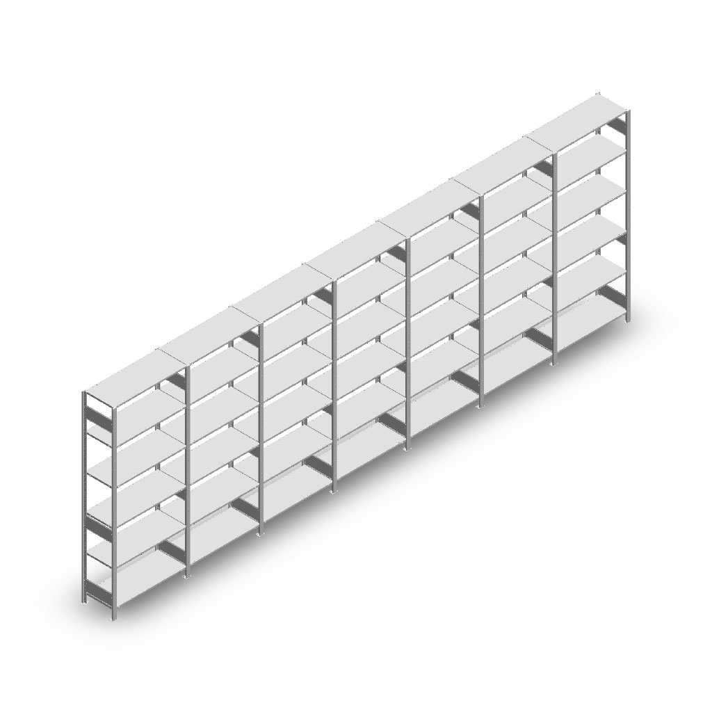 Voordeelrij Legbordstelling Heavy Duty 2500x7000x400, 6 niveaus metaal verzinkt 250 kg
