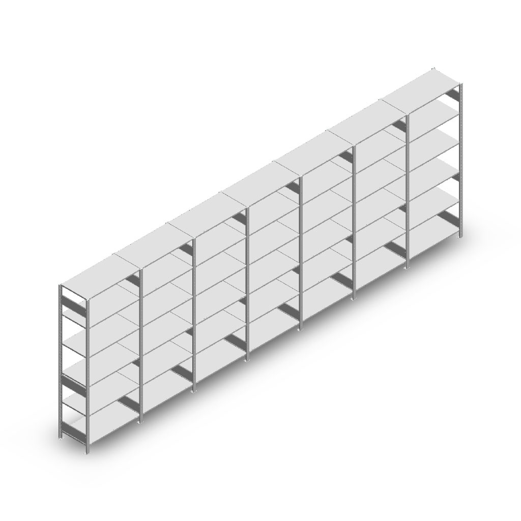 Voordeelrij Legbordstelling Heavy Duty 2500x7000x500, 6 niveaus metaal verzinkt 250 kg