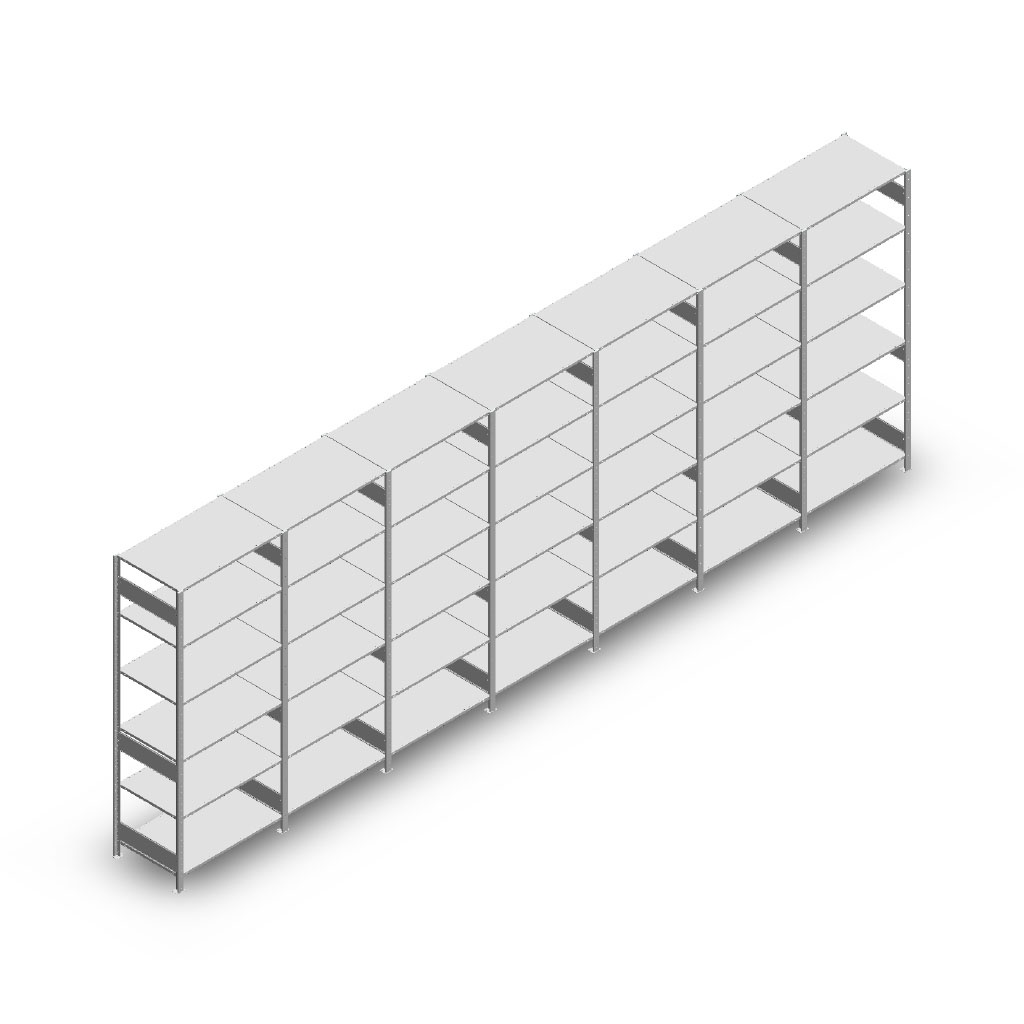 Voordeelrij Legbordstelling Heavy Duty 2500x7000x600, 6 niveaus metaal verzinkt 150 kg