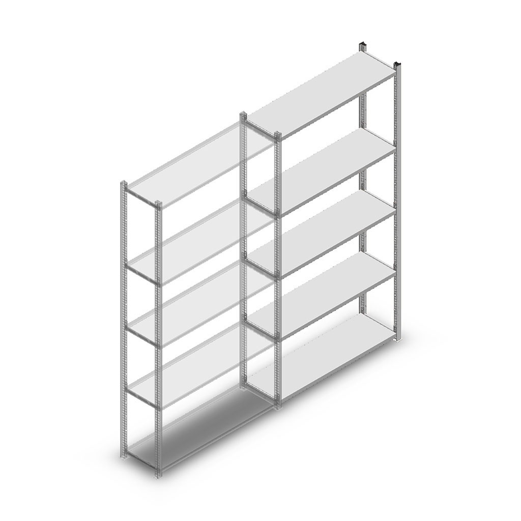 Legbordstelling Medium Duty 2000x1000x300, 5 niveaus metaal verzinkt, 90 kg aanbouwsectie