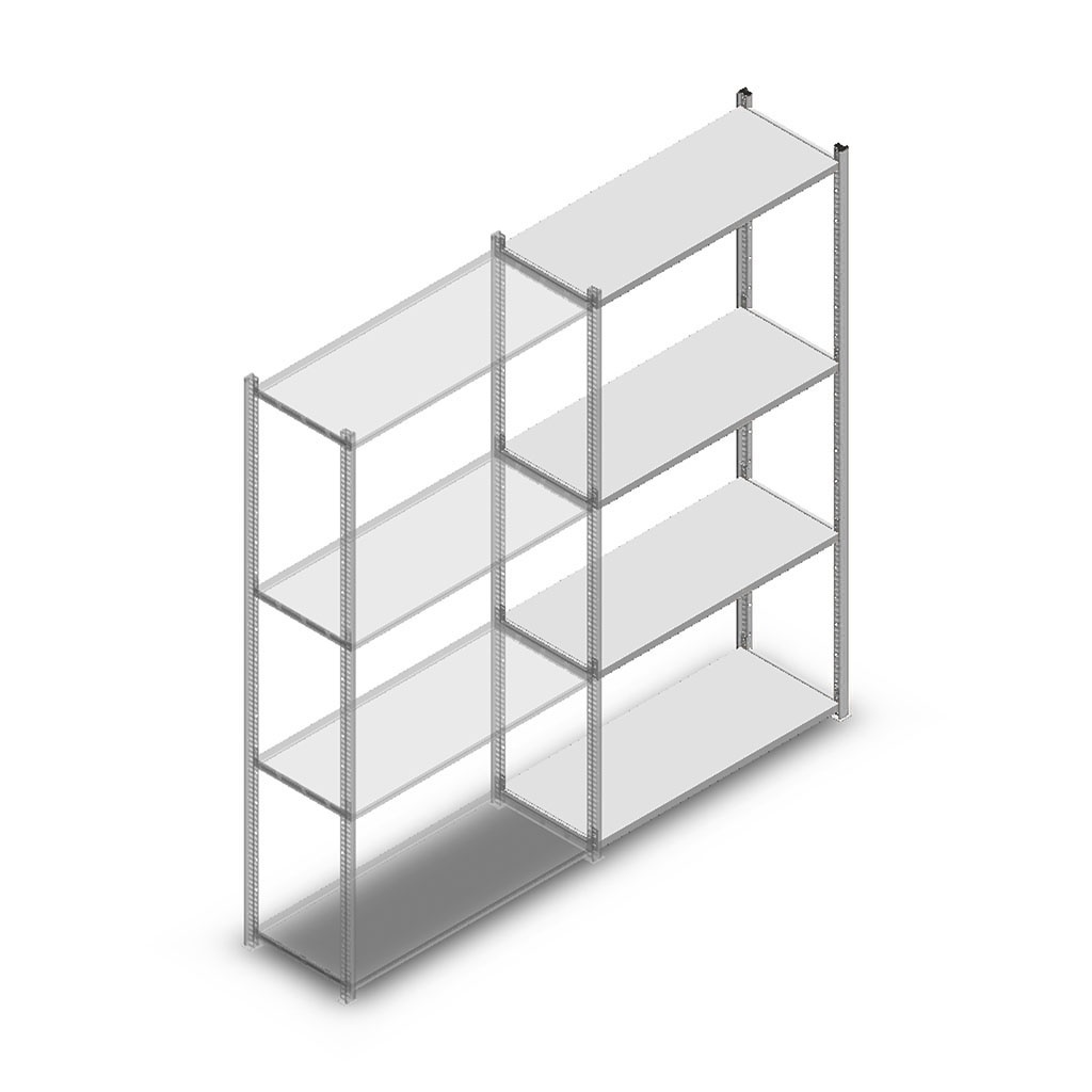 Legbordstelling Medium Duty 2000x1000x400, 4 niveaus metaal verzinkt, 90 kg aanbouwsectie
