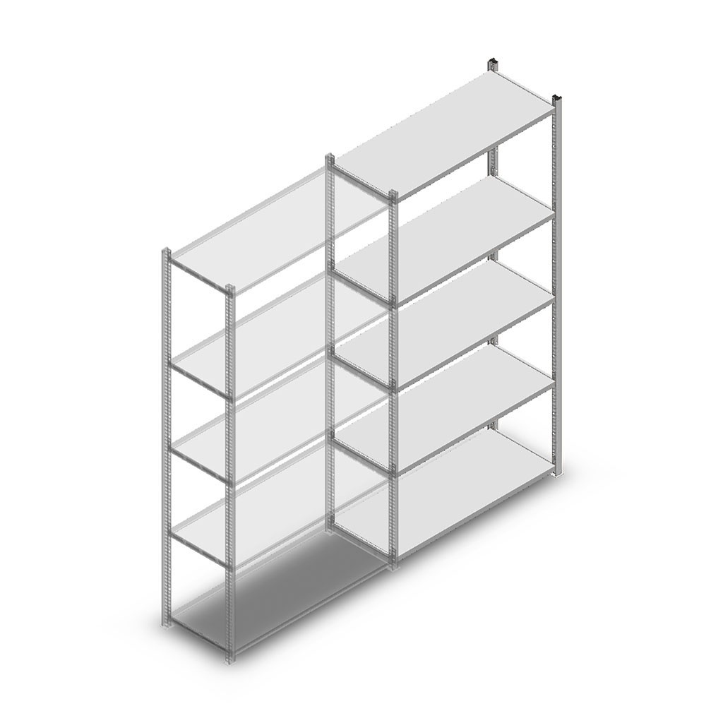 Legbordstelling Medium Duty 2000x1000x400, 5 niveaus metaal verzinkt, 90 kg aanbouwsectie
