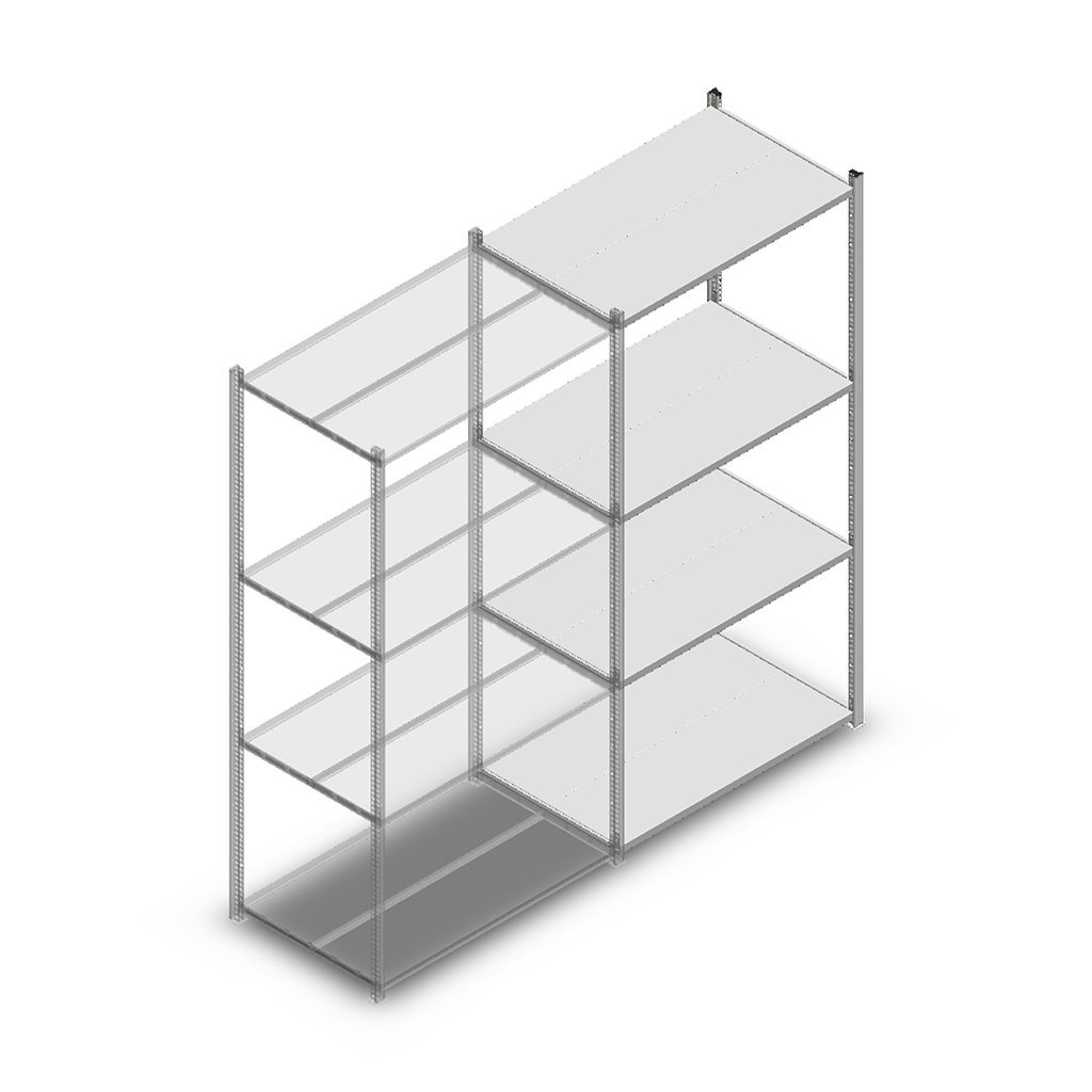 Legbordstelling Medium Duty 2000x1000x600, 4 niveaus metaal verzinkt, 180 kg aanbouwsectie
