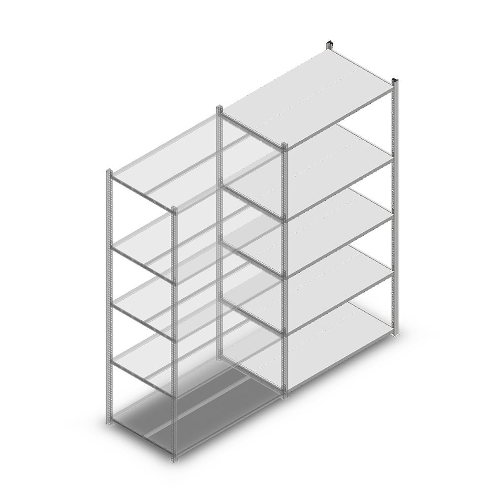 Legbordstelling Medium Duty 2000x1000x600, 5 niveaus metaal verzinkt, 180 kg aanbouwsectie