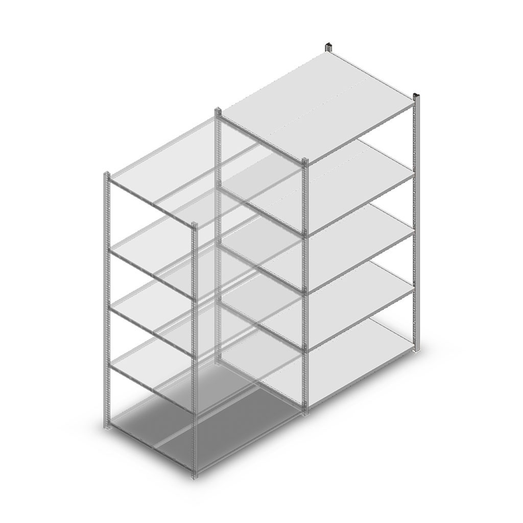 Legbordstelling Medium Duty 2000x1000x800, 5 niveaus metaal verzinkt, 180 kg aanbouwsectie