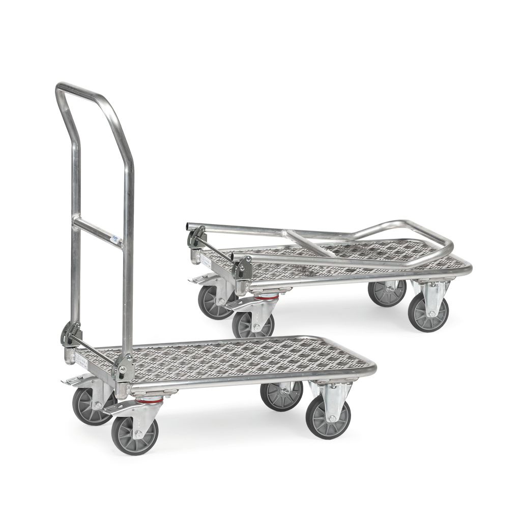 Opklapbare aluminium plateauwagen 200 kg met duwbeugel 720x450