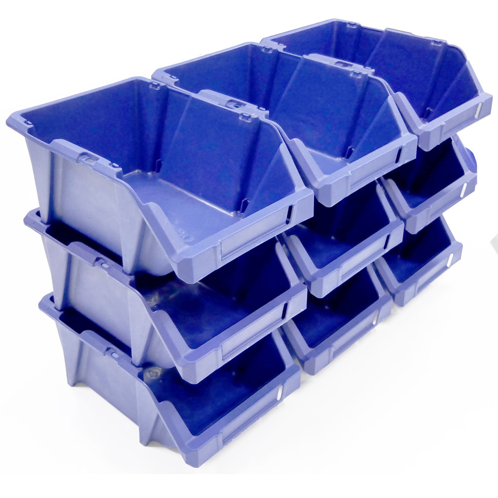 Palletaanbieding 300 Begra stapelbare en nestbare kunststof magazijnbakken type S4, 300x200x130 blauw