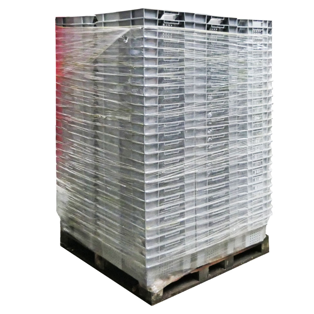 Palletaanbieding 54 gebruikte nestbare kunststof stapelbak, transportkrat geperforeerd 600x400x200mm (lxbxh) grijs