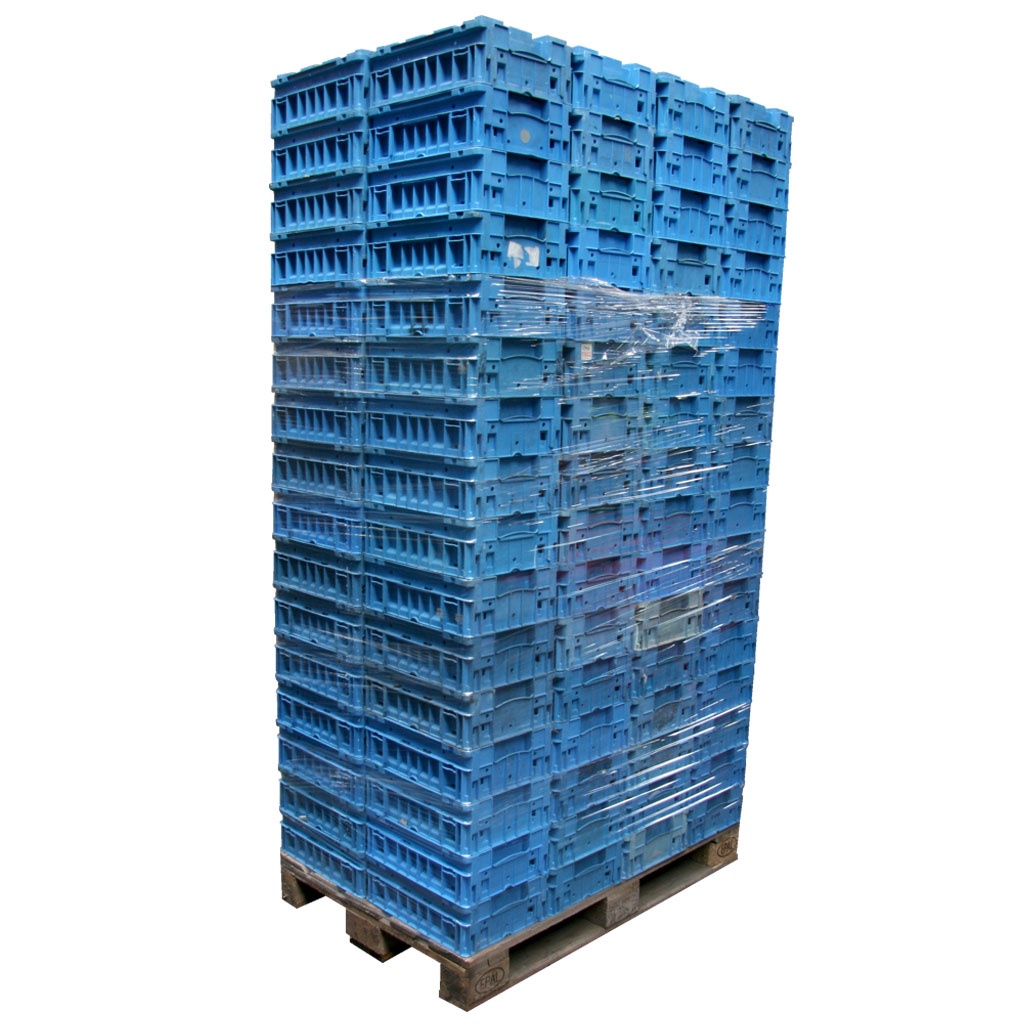 Palletaanbieding gebruikte kunststof stapelbakken, kratten 400x300x150 lichtblauw