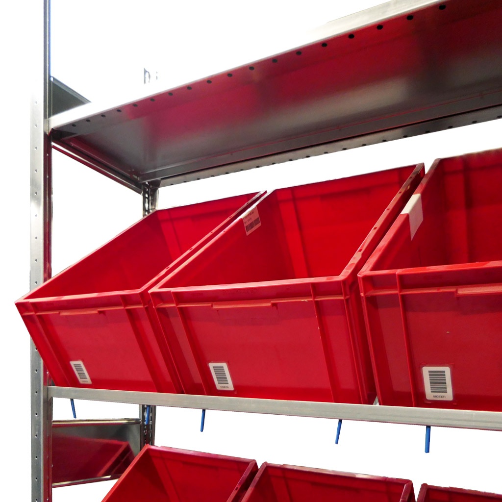 Voordeelrij bakkenstelling HD met 3 niveaus bakken en 1 niveau legbord 2500x5200x400mm (hxbxd) 4 secties