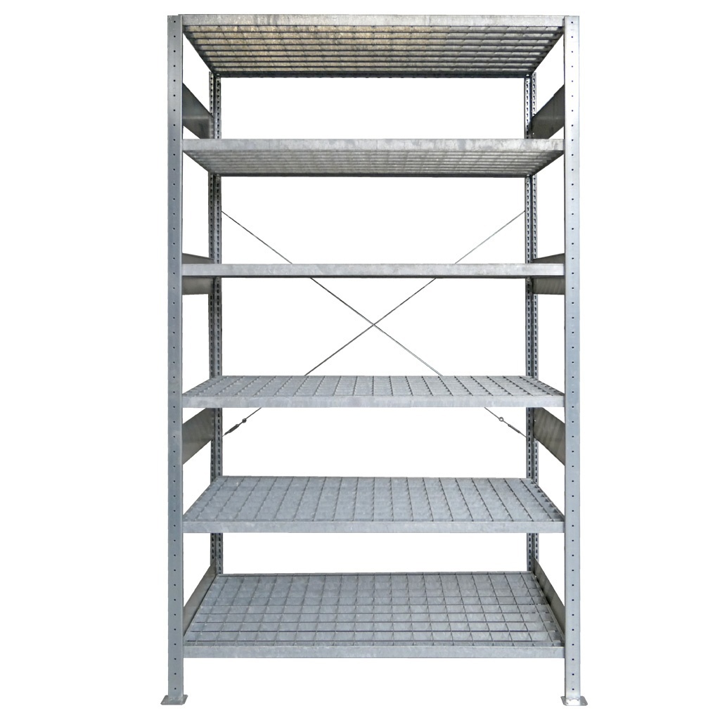 Voordeelrij gebruikte legbordstelling Meta 3000x5350x600mm (hxbxd) 4 secties 8 niveaus