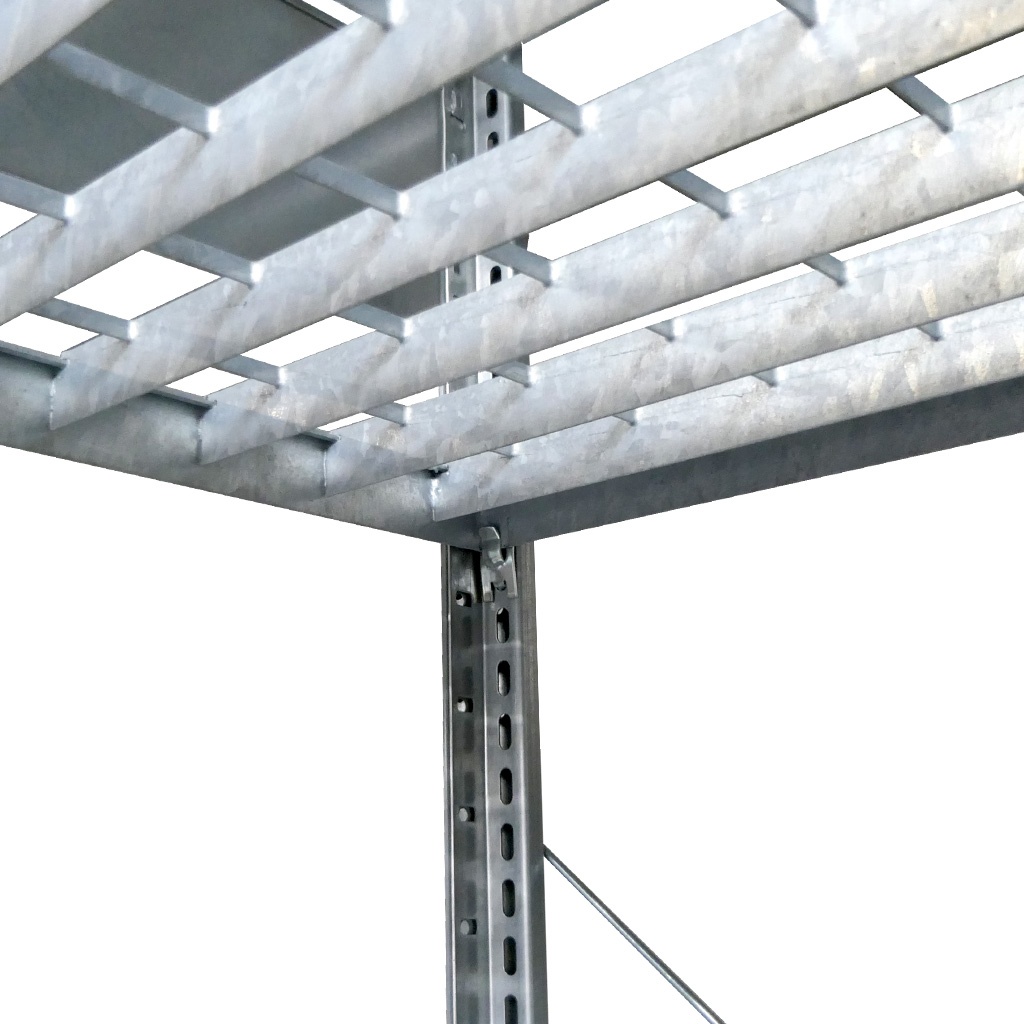 Voordeelrij gebruikte legbordstelling Meta 3000x5350x600mm (hxbxd) 4 secties 8 niveaus