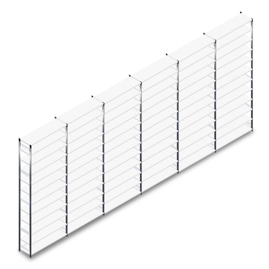 Voordeelrij gebruikte Link51 Euro legbordstelling 3600x1250x400mm (hxbxd) 12 niveaus 5 secties