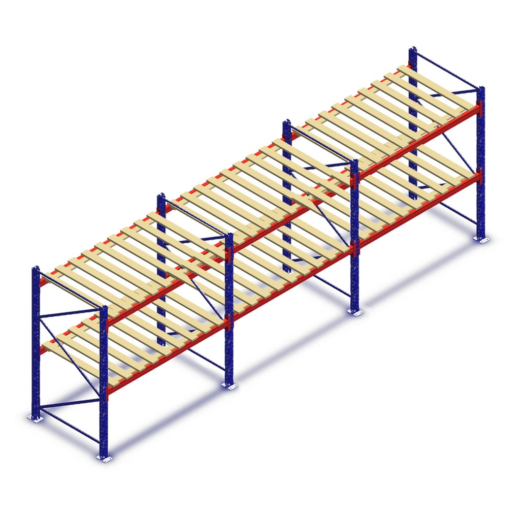 Voordeelrij gebruikte Stow palletstelling 2000x5990x1100mm (hxbxd) - 3 secties 2 niveaus