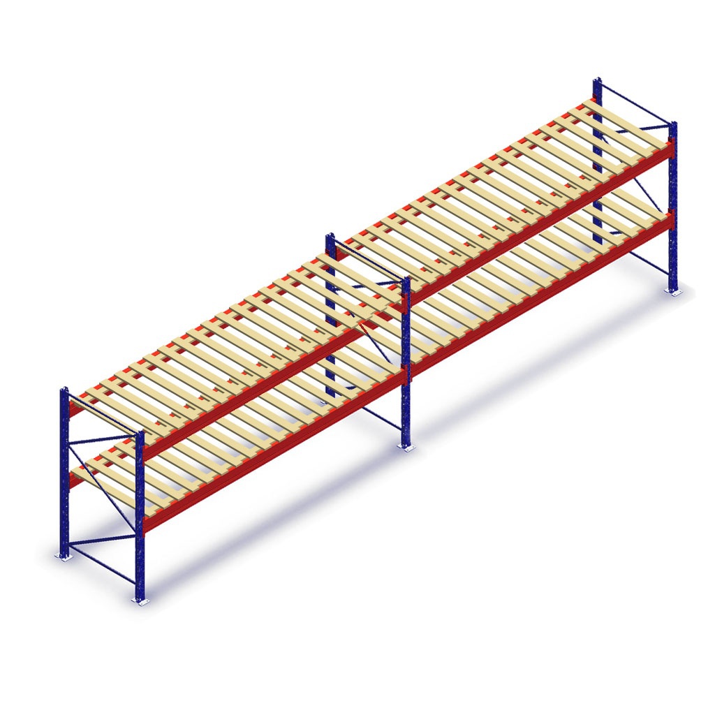 Voordeelrij gebruikte Stow palletstelling 2000x8240x1100mm (hxbxd) - 2 secties 2 niveaus