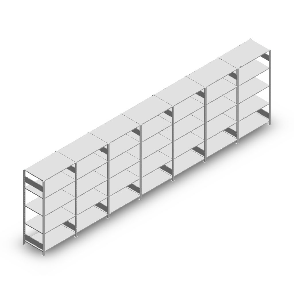 Voordeelrij Legbordstelling Heavy Duty 2000x7000x800, 5 niveaus metaal verzinkt 250 kg