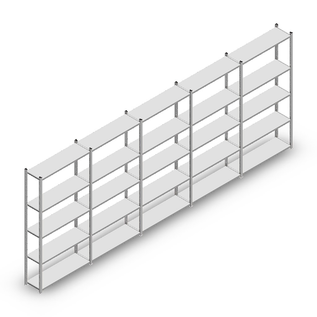 Voordeelrij Legbordstelling Light Duty 2000x5000x300, 5 niveaus metaal verzinkt 40 kg