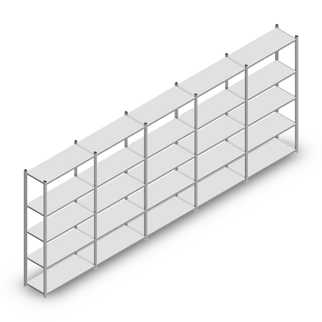 Voordeelrij Legbordstelling Light Duty 2000x5000x400, 5 niveaus metaal verzinkt 120 kg