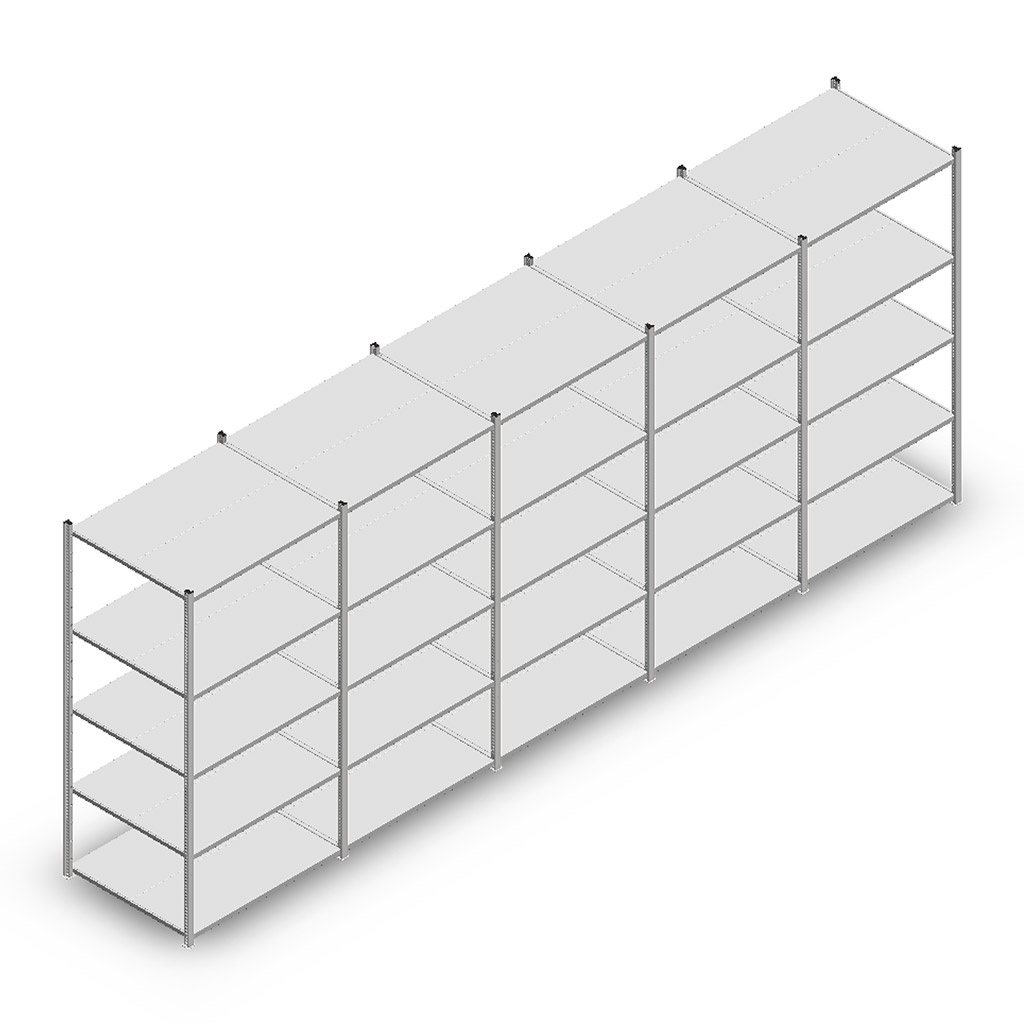 Voordeelrij Legbordstelling Light Duty 2000x5000x800, 5 niveaus metaal verzinkt 140 kg