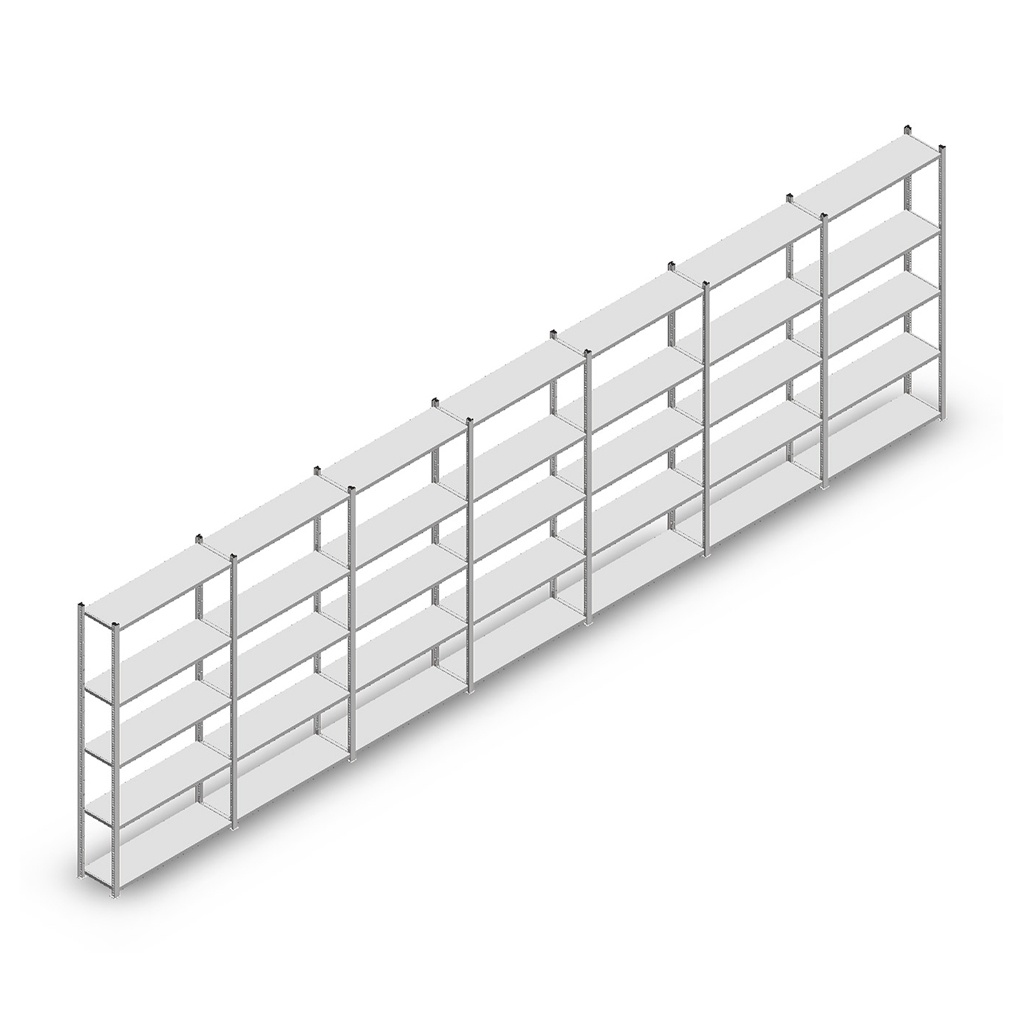 Voordeelrij Legbordstelling Light Duty 2000x7000x300, 5 niveaus metaal verzinkt 40 kg