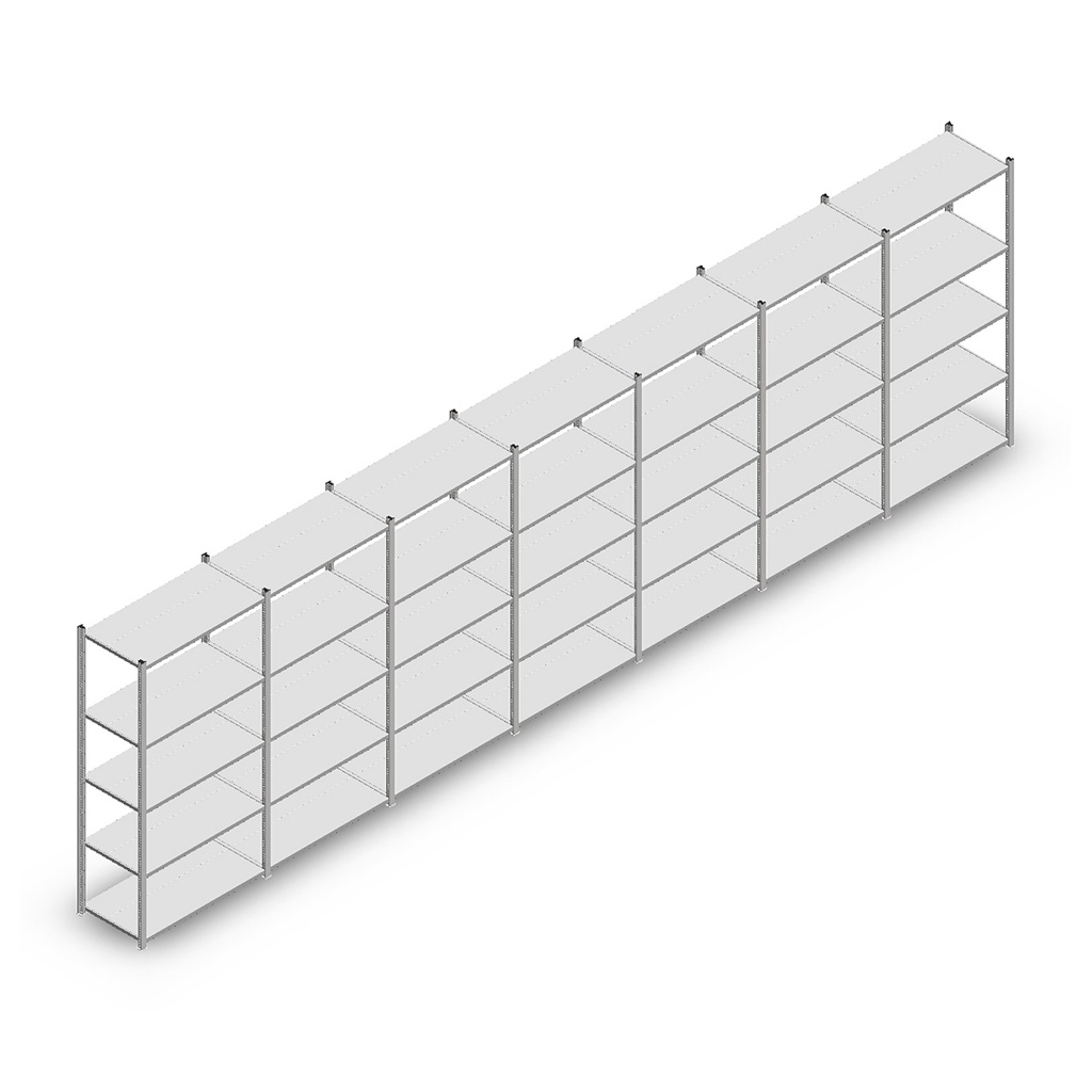 Voordeelrij Legbordstelling Light Duty 2000x7000x500, 5 niveaus metaal verzinkt 100 kg