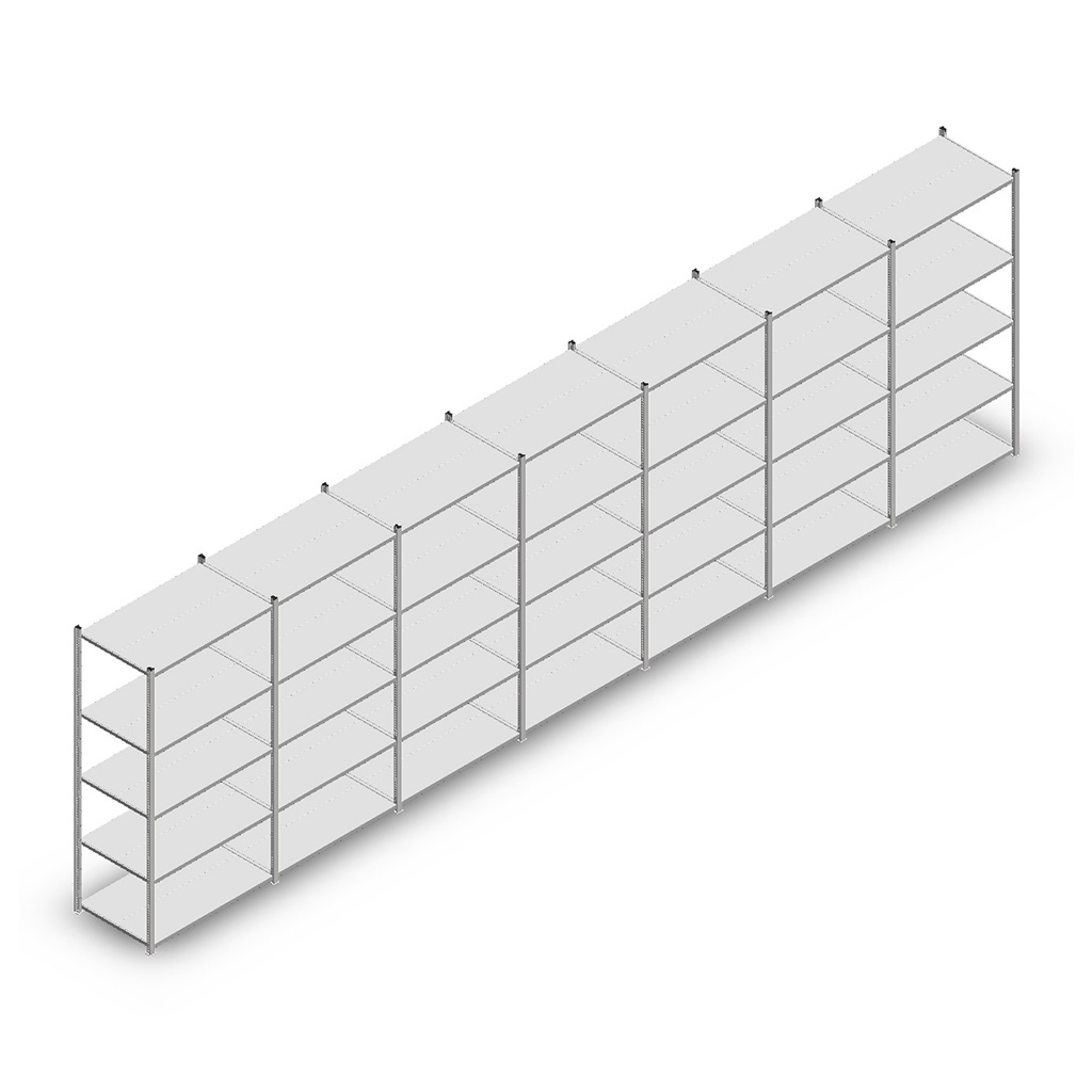 Voordeelrij Legbordstelling Light Duty 2000x7000x600, 5 niveaus metaal verzinkt 80 kg