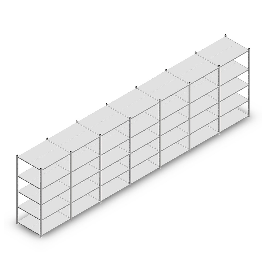 Voordeelrij Legbordstelling Light Duty 2000x7000x800, 5 niveaus metaal verzinkt 140 kg