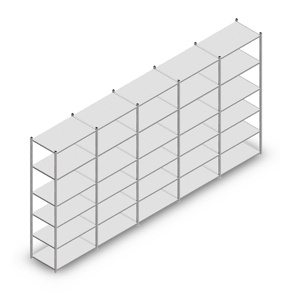 Voordeelrij Legbordstelling Light Duty 2500x5000x600, 6 niveaus metaal verzinkt 80 kg