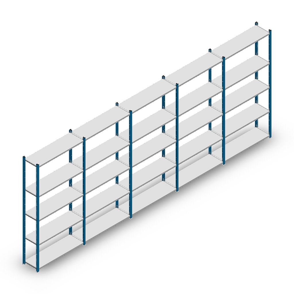 Voordeelrij Legbordstelling Medium Duty 2000x5000x300, 5 niveaus metaal blauw 90 kg