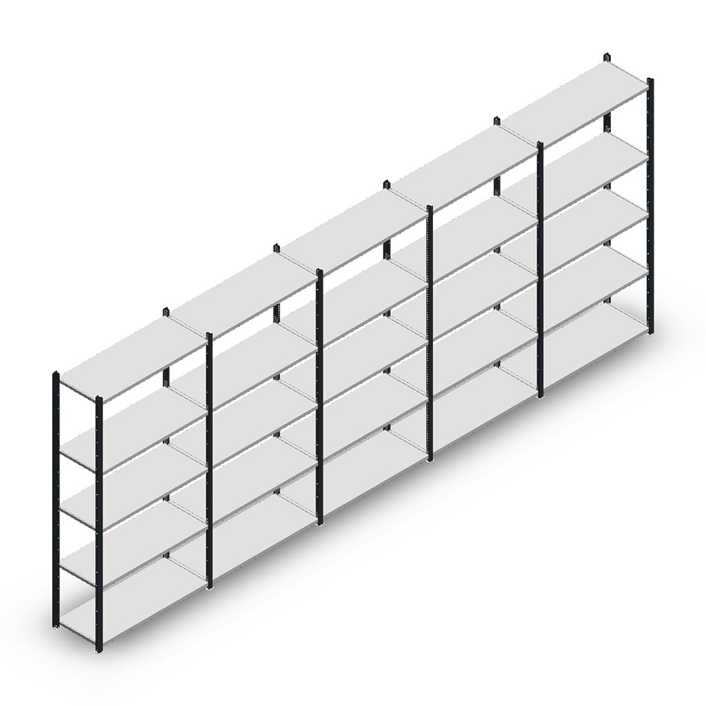 Voordeelrij Legbordstelling Medium Duty 2000x5000x400, 5 niveaus metaal antraciet 90 kg